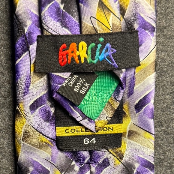 Jerry Garcia Collection 64 Necktie - 100% Silk Abstract Purple & Gold Tie EUC - Picture 2 of 2